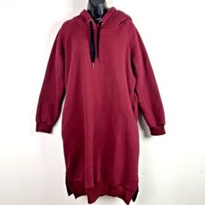 NUTEXROL L Dress Thickening Long Fleece Hoodie Maroon